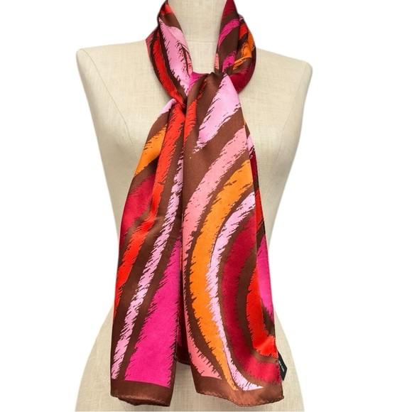 Jones New York Multicolor Abstract Stripe Silk Scarf Red Brown Pink Purple EUC - Picture 5 of 11